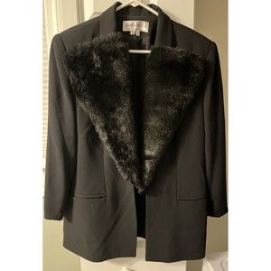 Vintage Donna Vinci Couture Faux Fur Snap-on Two Button Blazer Jacket Size 16